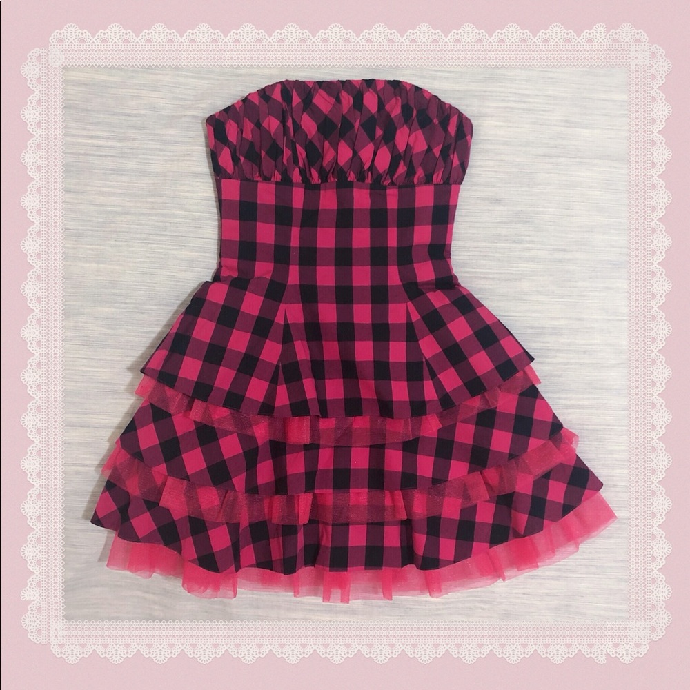 Betsy Johnson Pink & Black Check Cocktail Dress